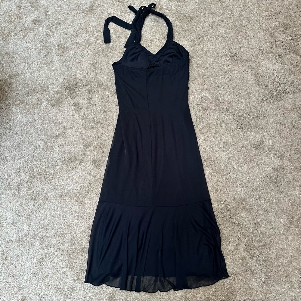 SOLD Vintage Y2K City Triangles Black Embellished Halter Midi Dress Hanky Hem - Picture 2 of 6